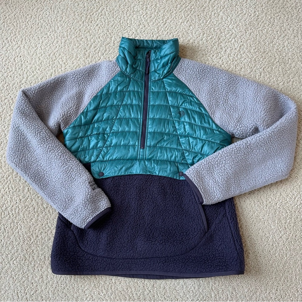 Mountain Hardwear Blue and Gray Sweatshirt with Quarter-Zip and Textured Design